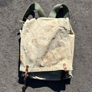 Vintage BLM Canvas Backpack Bag Olive Straps Distressed Field Rugged Bag VTG